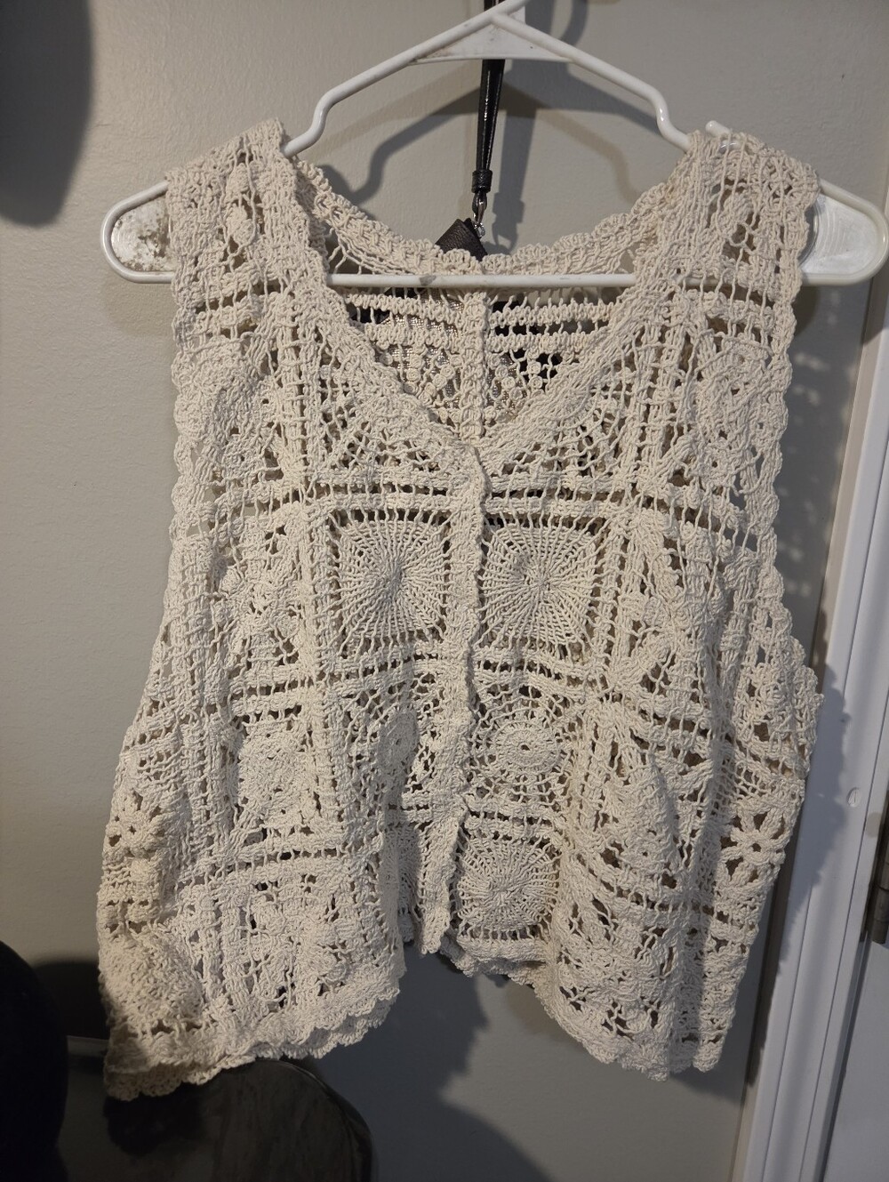 Crochet Lace Tank Top - Ivory Openwork Women's Top
